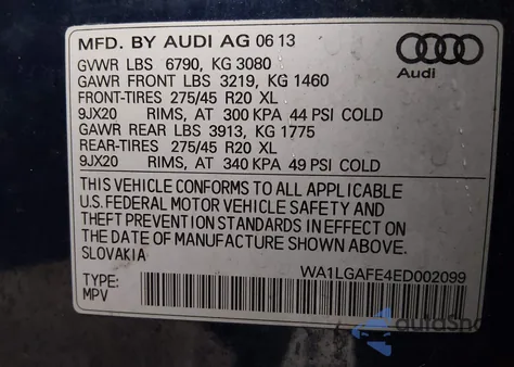 2014 Audi Q7 3.0T Premium из США, поврежденный, VIN WA1LGAFE4ED002099